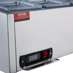 VEVOR Refrigerated Condiment Prep Station, 140 W Countertop Refrigerated Condiment Station, with 3 1/3 Pans & 4 1/6 Pans, 304 Stainless Body and PC Lid, Sandwich Prep Table with Glass Guard, ETL