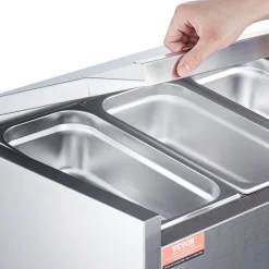 VEVOR Refrigerated Condiment Prep Station, 135 W Countertop Refrigerated Condiment Station, with 2 1/3 Pans & 4 1/6 Pans, 304 Stainless Body and PC Lid, Sandwich Prep Table with Stainless Guard, ETL