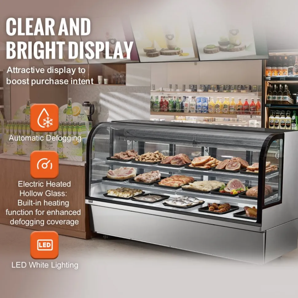 VEVOR Refrigerated Display Case, 32 Cu.Ft./901L Large Pastry Display Case, 4-Tier Commercial Display Refrigerator with LED Lighting, Downdraft Cooling, Movable with Casters, for Bakery