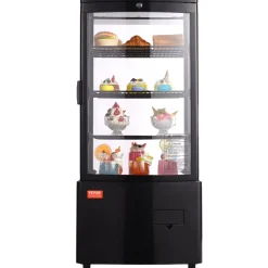 VEVOR Refrigerated Display Case, 3 Cu.Ft./85L Countertop Pastry Display Case, 3-Tier Commercial Display Refrigerator with LED Lighting, TURBO Cooling, Frost-Free Air-Cooling, Locked Door for Bakery
