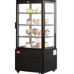 VEVOR Refrigerated Display Case, 3.5 Cu.Ft./100L, 2-Tier, Countertop Pastry Display Case Commercial Display Refrigerator with LED Lighting, TURBO Cooling, Frost-Free Air-Cooling, Rear Sliding Door