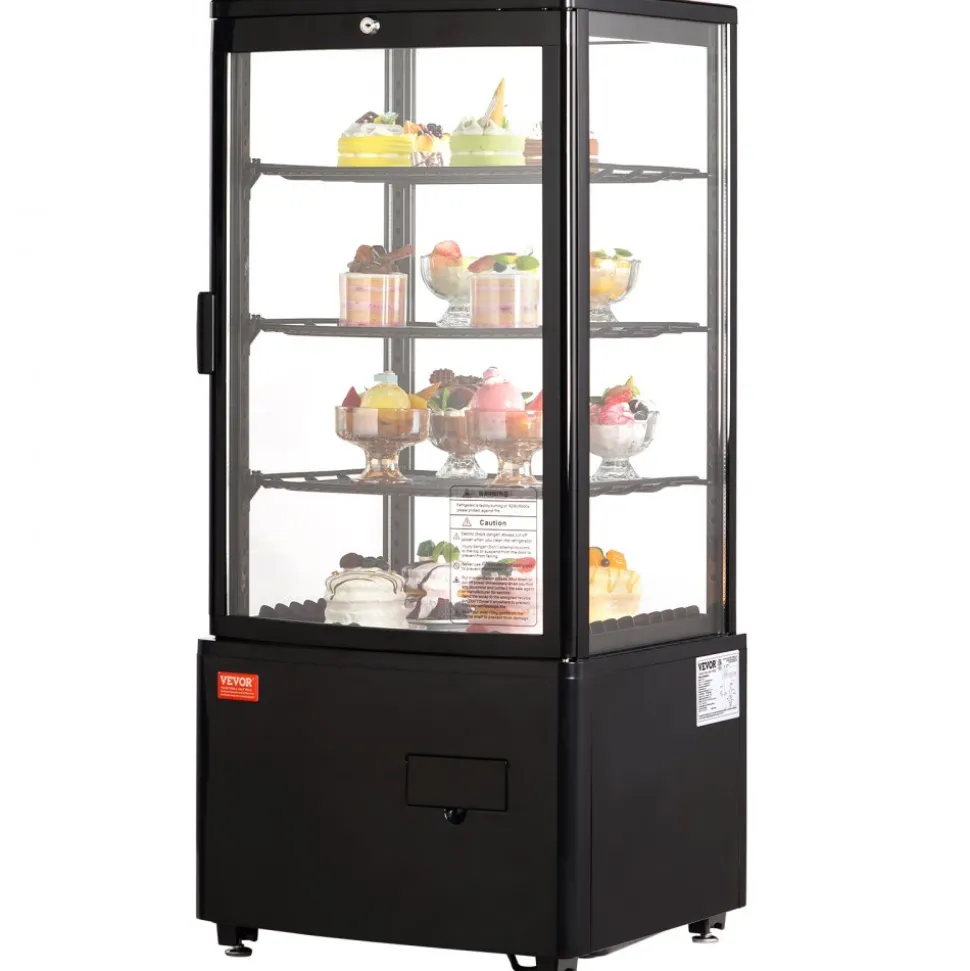 VEVOR Refrigerated Display Case, 3.5 Cu.Ft./100L, 2-Tier, Countertop Pastry Display Case Commercial Display Refrigerator with LED Lighting, TURBO Cooling, Frost-Free Air-Cooling, Rear Sliding Door