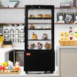 VEVOR Refrigerated Display Case, 3.5 Cu.Ft./100L, 2-Tier, Countertop Pastry Display Case Commercial Display Refrigerator with LED Lighting, TURBO Cooling, Frost-Free Air-Cooling, Rear Sliding Door