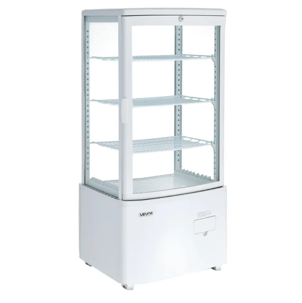 VEVOR Refrigerated Display Case, 3 Cu.Ft./85L Countertop Pastry Display Case, 3-Tier Commercial Cake Refrigerator with LED Lighting, TURBO Cooling, Frost-Free Air-Cooling, for Bakery, Dessert Shop