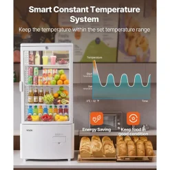 VEVOR Refrigerated Display Case, 3 Cu.Ft./85L Countertop Pastry Display Case, 3-Tier Commercial Cake Refrigerator with LED Lighting, TURBO Cooling, Frost-Free Air-Cooling, for Bakery, Dessert Shop