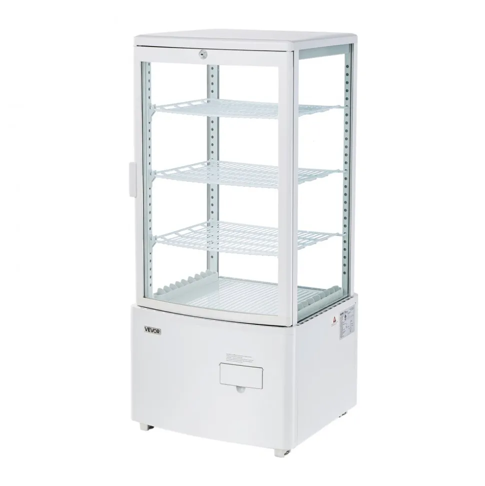 VEVOR Refrigerated Display Case, 3 Cu.Ft./85L Countertop Pastry Display Case, 3-Tier Commercial Cake Refrigerator with LED Lighting, TURBO Cooling, Frost-Free Air-Cooling, for Bakery, Dessert Shop