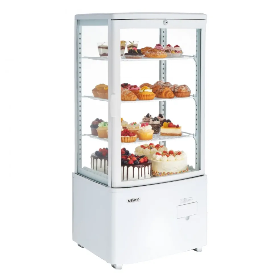 VEVOR Refrigerated Display Case, 3 Cu.Ft./85L Countertop Pastry Display Case, 3-Tier Commercial Cake Refrigerator with LED Lighting, TURBO Cooling, Frost-Free Air-Cooling, for Bakery, Dessert Shop