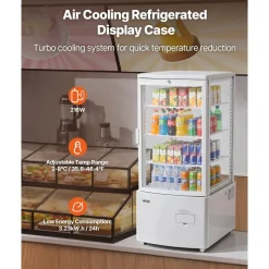 VEVOR Refrigerated Display Case, 3 Cu.Ft./85L Countertop Pastry Display Case, 3-Tier Commercial Cake Refrigerator with LED Lighting, TURBO Cooling, Frost-Free Air-Cooling, for Bakery, Dessert Shop