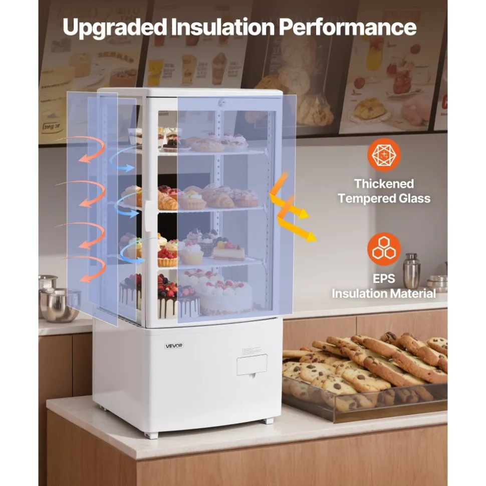 VEVOR Refrigerated Display Case, 3 Cu.Ft./85L Countertop Pastry Display Case, 3-Tier Commercial Cake Refrigerator with LED Lighting, TURBO Cooling, Frost-Free Air-Cooling, for Bakery, Dessert Shop