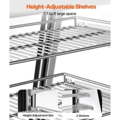 VEVOR Refrigerated Display Case, 7.1 Cu.Ft./190L Countertop Pastry Display Case, 2-Tier Commercial Cake Refrigerator with LED Lighting, TURBO Cooling, Frost-Free Air-Cooling, for Bakery, Dessert Shop