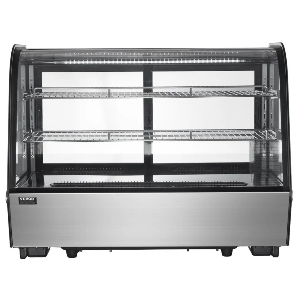 VEVOR Refrigerated Display Case, 5 Cu.Ft./146L Countertop Pastry Display Case, 2-Tier Commercial Display Refrigerator with LED Lighting, TURBO Cooling, Frost-Free Air-Cooling, for Bakery