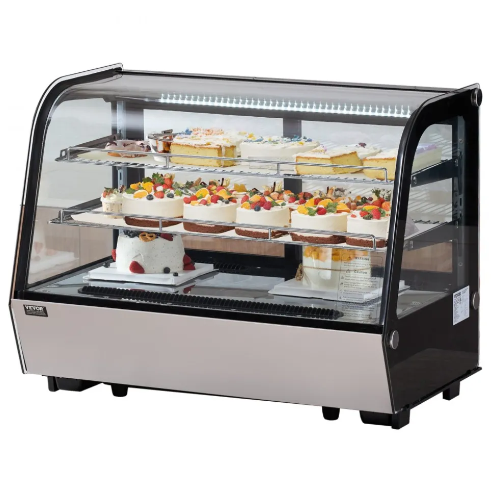 VEVOR Refrigerated Display Case, 5 Cu.Ft./146L Countertop Pastry Display Case, 2-Tier Commercial Display Refrigerator with LED Lighting, TURBO Cooling, Frost-Free Air-Cooling, for Bakery
