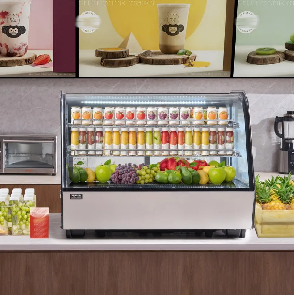 VEVOR Refrigerated Display Case, 5 Cu.Ft./146L Countertop Pastry Display Case, 2-Tier Commercial Display Refrigerator with LED Lighting, TURBO Cooling, Frost-Free Air-Cooling, for Bakery