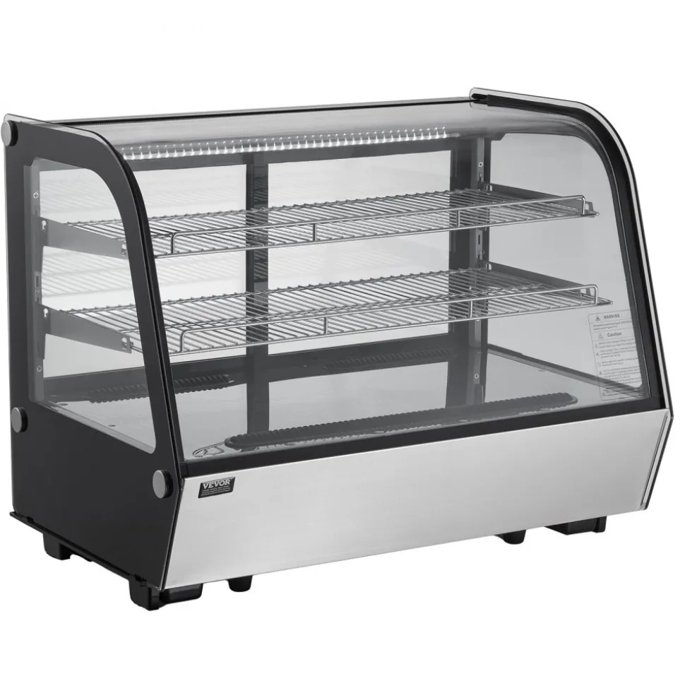 VEVOR Refrigerated Display Case, 5 Cu.Ft./146L Countertop Pastry Display Case, 2-Tier Commercial Display Refrigerator with LED Lighting, TURBO Cooling, Frost-Free Air-Cooling, for Bakery