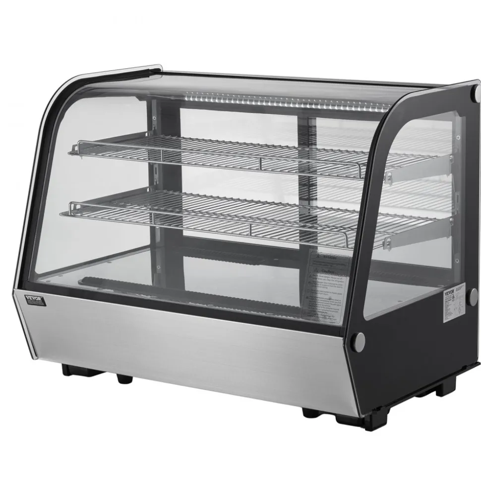 VEVOR Refrigerated Display Case, 5 Cu.Ft./146L Countertop Pastry Display Case, 2-Tier Commercial Display Refrigerator with LED Lighting, TURBO Cooling, Frost-Free Air-Cooling, for Bakery