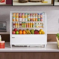 VEVOR Refrigerated Display Case, 3.5 Cu.Ft./100L Countertop Pastry Display Case, 2-Tier Commercial Cake Refrigerator with LED Lighting, TURBO Cooling, Frost-Free Air-Cooling, for Bakery, Dessert Shop
