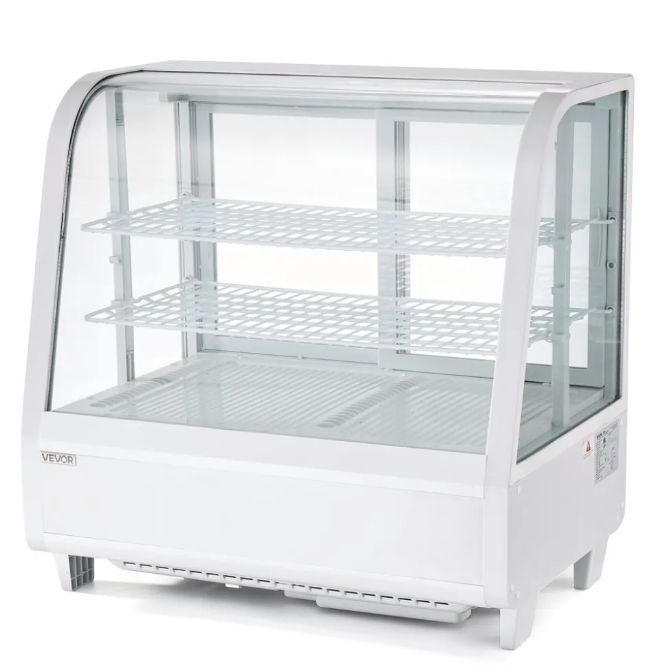 VEVOR Refrigerated Display Case, 3.5 Cu.Ft./100L Countertop Pastry Display Case, 2-Tier Commercial Cake Refrigerator with LED Lighting, TURBO Cooling, Frost-Free Air-Cooling, for Bakery, Dessert Shop