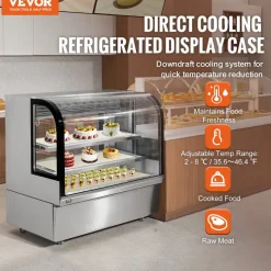 VEVOR Refrigerated Display Case, 18 Cu.Ft./505L Large Pastry Display Case, 2-Tier Commercial Display Refrigerator with LED Lighting, Downdraft Cooling, Movable with Casters, for Bakery