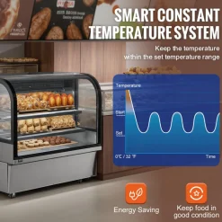VEVOR Refrigerated Display Case, 18 Cu.Ft./505L Large Pastry Display Case, 2-Tier Commercial Display Refrigerator with LED Lighting, Downdraft Cooling, Movable with Casters, for Bakery