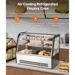 VEVOR Refrigerated Display Case, 5 Cu.Ft./145L Countertop Pastry Display Case, 2-Tier Commercial Cake Refrigerator with LED Lighting, TURBO Cooling, Frost-Free Air-Cooling, for Bakery, Dessert Shop