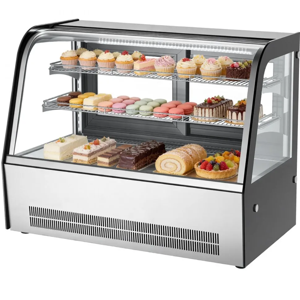 VEVOR Refrigerated Display Case, 5 Cu.Ft./145L Countertop Pastry Display Case, 2-Tier Commercial Cake Refrigerator with LED Lighting, TURBO Cooling, Frost-Free Air-Cooling, for Bakery, Dessert Shop