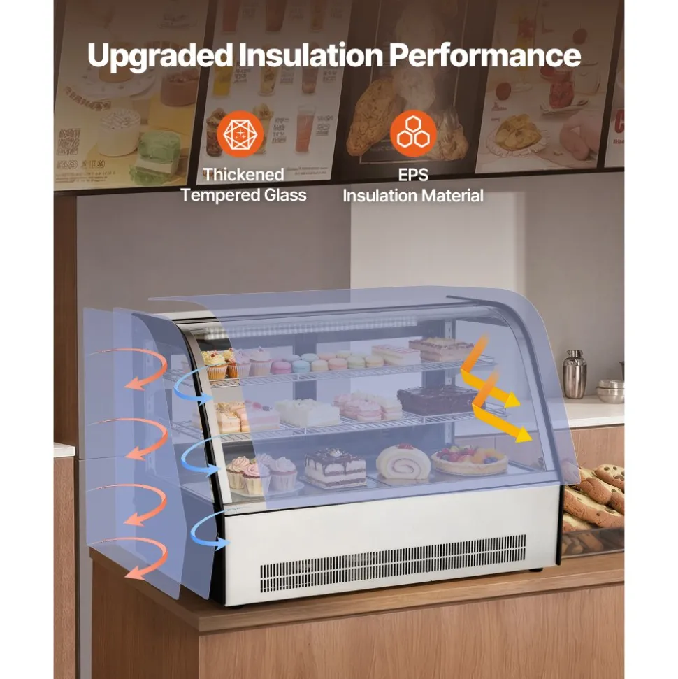 VEVOR Refrigerated Display Case, 5 Cu.Ft./145L Countertop Pastry Display Case, 2-Tier Commercial Cake Refrigerator with LED Lighting, TURBO Cooling, Frost-Free Air-Cooling, for Bakery, Dessert Shop