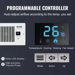VEVOR Register Booster Fan, Quiet Vent Booster Fan Fits 4” x 10” Register Holes, with Remote Control and Thermostat Control, Adjustable Speed for Heating Cooling Smart Vent, White