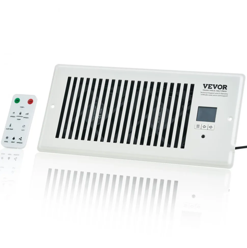 VEVOR Register Booster Fan, Quiet Vent Booster Fan Fits 4” x 10” Register Holes, with Remote Control and Thermostat Control, Adjustable Speed for Heating Cooling Smart Vent, White