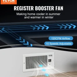 VEVOR Register Booster Fan, Quiet Vent Booster Fan Fits 4” x 10” Register Holes, with Remote Control and Thermostat Control, Adjustable Speed for Heating Cooling Smart Vent, White