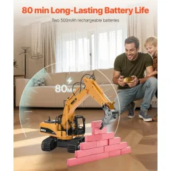 VEVOR Remote Control Excavator Toy, 15 Channel, 3 in 1 Remote Control Digger with Metal Shovel, 1:14 Scale RC Excavator with Light & Sound, Full Functional Construction Vehicles for Kids, 2 Batteries
