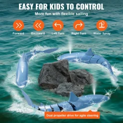 VEVOR Remote Control Shark Toy, 2.4GHz High Simulation Shark RC Boat for Swimming Pool Bathroom, Electric RC Shark Fish Toy with 2 Batteries, Light & Spray Water Function for 6+ Year Old Boys & Girls