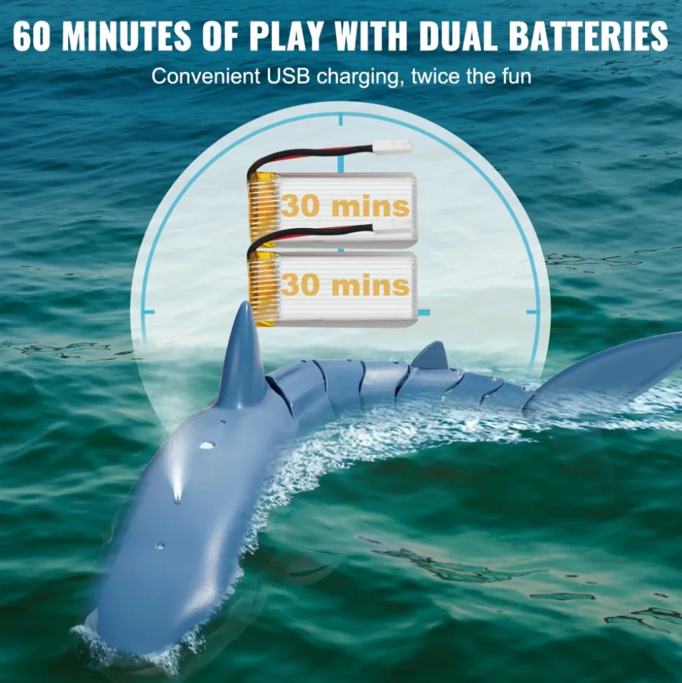 VEVOR Remote Control Shark Toy, 2.4GHz High Simulation Shark RC Boat for Swimming Pool Bathroom, Electric RC Shark Fish Toy with 2 Batteries, Light & Spray Water Function for 6+ Year Old Boys & Girls