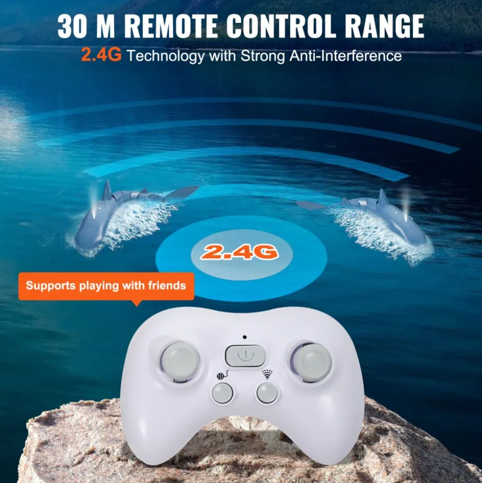 VEVOR Remote Control Shark Toy, 2.4GHz High Simulation Shark RC Boat for Swimming Pool Bathroom, Electric RC Shark Fish Toy with 2 Batteries, Light & Spray Water Function for 6+ Year Old Boys & Girls