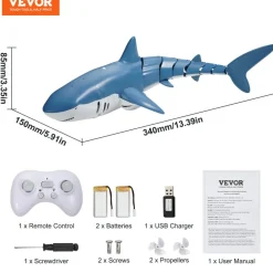VEVOR Remote Control Shark Toy, 2.4GHz High Simulation Shark RC Boat for Swimming Pool Bathroom, Electric RC Shark Fish Toy with 2 Batteries, Light & Spray Water Function for 6+ Year Old Boys & Girls