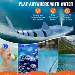 VEVOR Remote Control Shark Toy, 2.4GHz High Simulation Shark RC Boat for Swimming Pool Bathroom, Electric RC Shark Fish Toy with 2 Batteries, Light & Spray Water Function for 6+ Year Old Boys & Girls