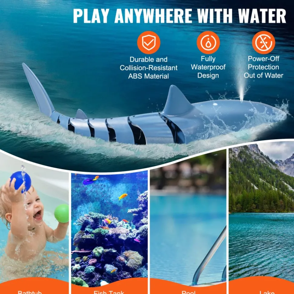 VEVOR Remote Control Shark Toy, 2.4GHz High Simulation Shark RC Boat for Swimming Pool Bathroom, Electric RC Shark Fish Toy with 2 Batteries, Light & Spray Water Function for 6+ Year Old Boys & Girls
