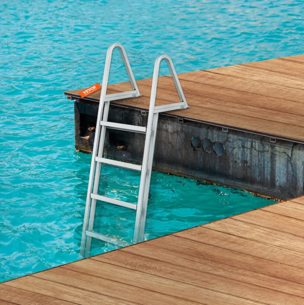 VEVOR Removable Dock Ladder 5 Steps, 350 lbs Load Capacity, Pontoon Boat Ladder with 4'' Wide Step & Nonslip Design for Ship/Lake/Pool/Marine Boarding