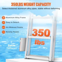 VEVOR Removable Dock Ladder 5 Steps, 350 lbs Load Capacity, Pontoon Boat Ladder with 4'' Wide Step & Nonslip Design for Ship/Lake/Pool/Marine Boarding
