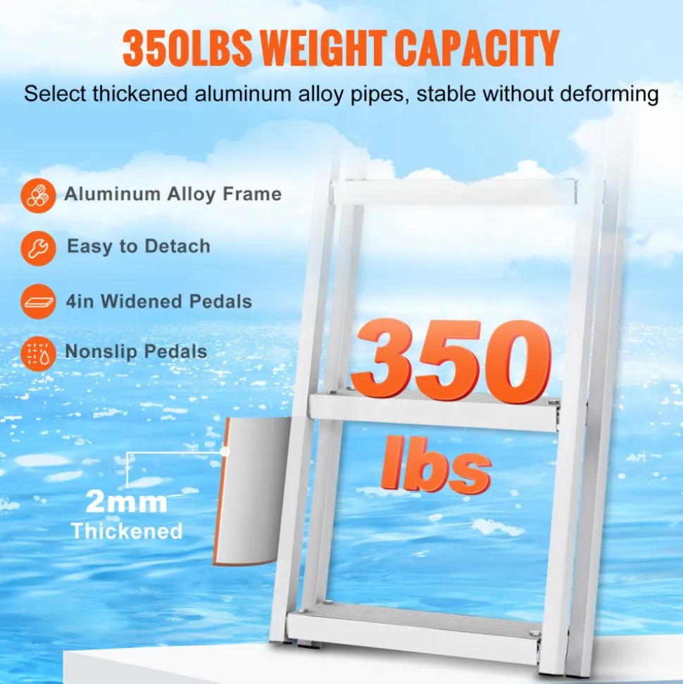 VEVOR Removable Dock Ladder 5 Steps, 350 lbs Load Capacity, Pontoon Boat Ladder with 4'' Wide Step & Nonslip Design for Ship/Lake/Pool/Marine Boarding