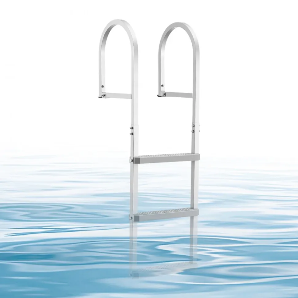 VEVOR Removable Dock Ladder, 3 Steps, Aluminum Alloy Pontoon Boat Swim Ladder, with Non-Slip Wide PP Steps, 500 lbs Weight Capacity, Quick Release Design, for Lake Swimming, Pool, Marine Boarding