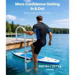 VEVOR Removable Dock Ladder, 3 Steps, Aluminum Alloy Pontoon Boat Swim Ladder, with Non-Slip Wide PP Steps, 500 lbs Weight Capacity, Quick Release Design, for Lake Swimming, Pool, Marine Boarding