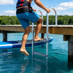 VEVOR Removable Dock Ladder, 3 Steps, Aluminum Alloy Pontoon Boat Swim Ladder, with Non-Slip Wide PP Steps, 500 lbs Weight Capacity, Quick Release Design, for Lake Swimming, Pool, Marine Boarding