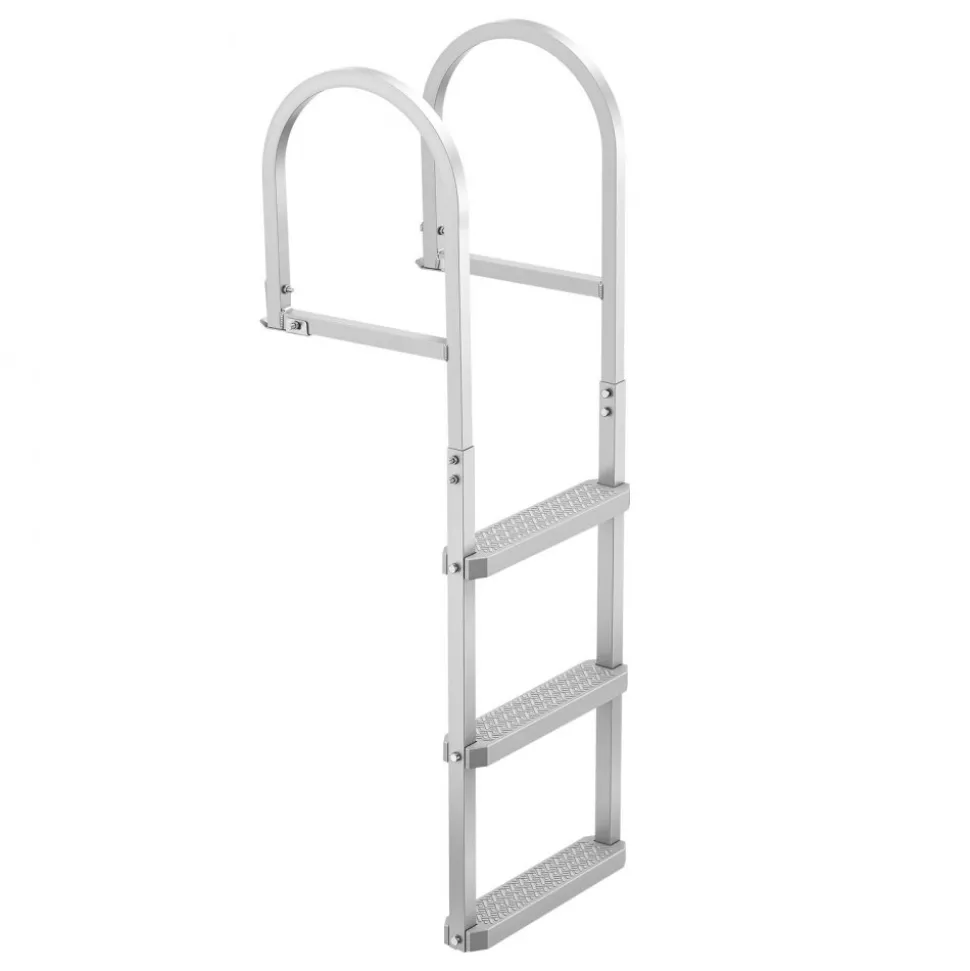 VEVOR Removable Dock Ladder, 3 Steps, Aluminum Alloy Pontoon Boat Swim Ladder, with Non-Slip Wide PP Steps, 500 lbs Weight Capacity, Quick Release Design, for Lake Swimming, Pool, Marine Boarding