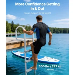 VEVOR Removable Dock Ladder, 5 Steps, Aluminum Alloy Pontoon Boat Swim Ladder, with Non-Slip Wide PP Steps, 500 lbs Weight Capacity, Quick Release Design, for Lake Swimming, Pool, Marine Boarding