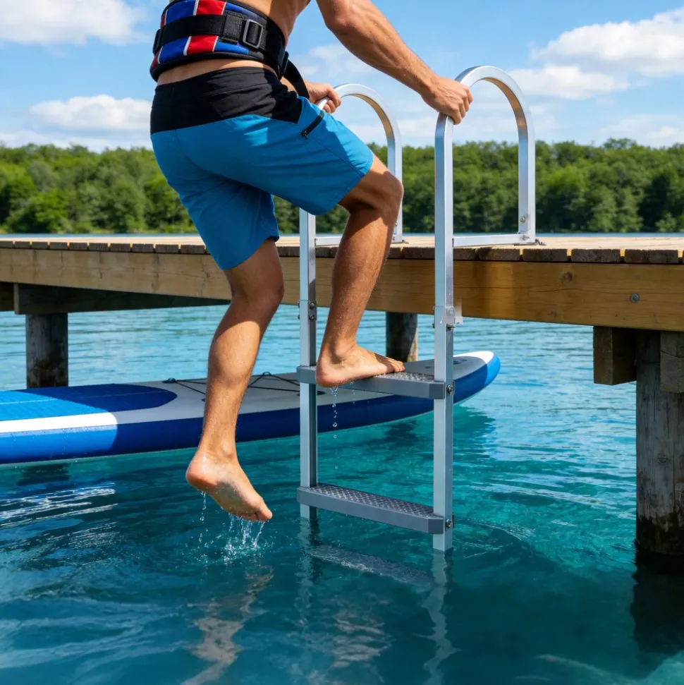 VEVOR Removable Dock Ladder, 5 Steps, Aluminum Alloy Pontoon Boat Swim Ladder, with Non-Slip Wide PP Steps, 500 lbs Weight Capacity, Quick Release Design, for Lake Swimming, Pool, Marine Boarding