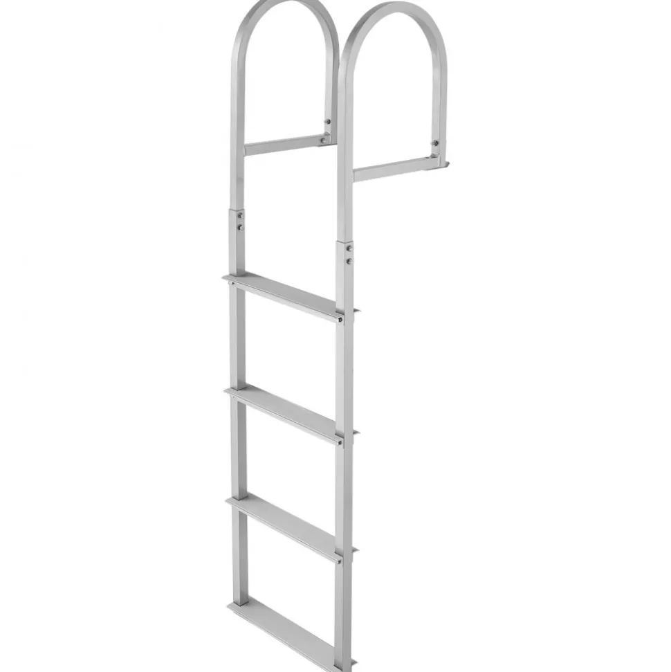 VEVOR Removable Dock Ladder, 4 Steps, Aluminum Alloy Pontoon Boat Swim Ladder, with Non-Slip Wide Steps, 500 lbs Weight Capacity, Quick Release Design, for Lake Swimming, Pool, Boat, Marine Boarding
