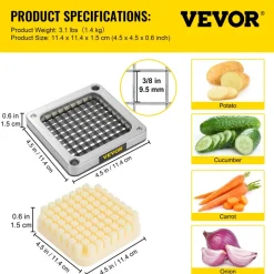 VEVOR Replacement Chopper Blade, 3/8 inch, 3 PCS French Fry Blade Assembly with 6 Extra Knives, Stainless Steel Dicer Parts and Push Block for Cutting Potatoes Carrots Onions Cucumbers Mushrooms