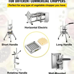 VEVOR Replacement Chopper Blade, 1/2 inch, 3 PCS French Fry Blade Assembly with 6 Extra Knives, Stainless Steel Dicer Parts and Push Block for Cutting Potatoes Carrots Onions Cucumbers Mushrooms