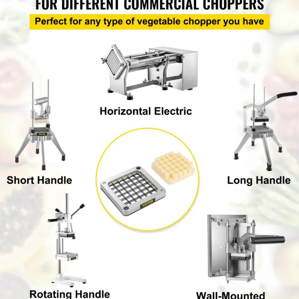 VEVOR Replacement Chopper Blade, 1/2 inch, 3 PCS French Fry Blade Assembly with 6 Extra Knives, Stainless Steel Dicer Parts and Push Block for Cutting Potatoes Carrots Onions Cucumbers Mushrooms
