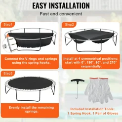VEVOR Replacement Trampoline Mat, Jumping Mat Fits 12ft Frame, Universal Jumping Mat for 12ft Round Trampoline, Reinforce UV-Resistant Mat with Spring Tool & Durable V-Rings, Fit 5.5